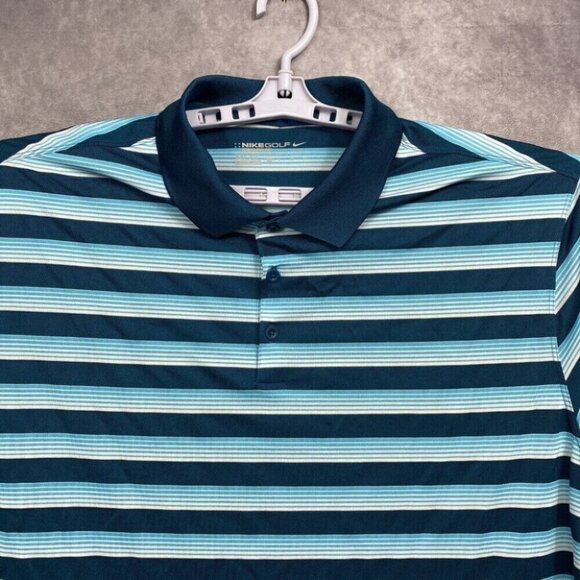 Nike Golf Standard Fit Polo Shirt XL Multi-Blue White Striped Golfer Performance - Picture 3 of 10
